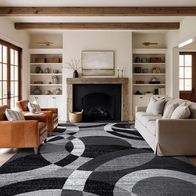 Rugshop Abstract Circles Contemporary High Traffic Area Rug Gray 9' x 12' | Rectangular, Size 9' x 12', Living Room, Bedroom, Dining Room, Home Office, Kitchen, Entryway, Hallway, Nursery, Kids Room
