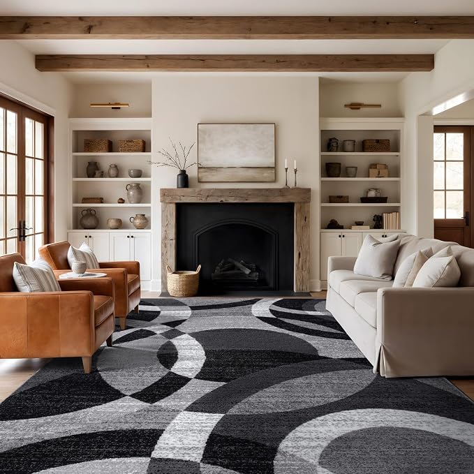 Rugshop Abstract Circles Contemporary High Traffic Area Rug Gray 10' x 14' | Rectangular, Size 10' x 14', Living Room, Bedroom, Dining Room, Home Office, Kitchen, Entryway, Hallway, Nursery, Kids Room