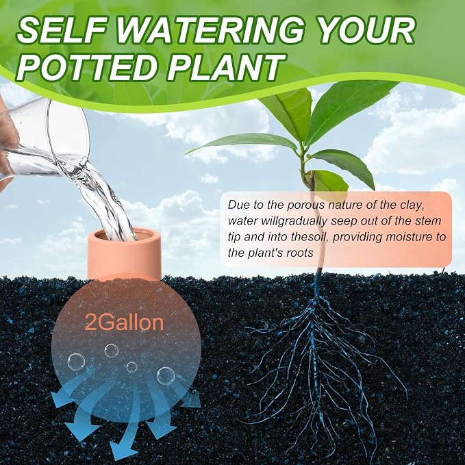 2 Gallon Large Olla Terracotta Watering Pots with Lid Self Watering Pots Water Dripper Automatic Plant Irrigation Devices System Vacation for Gardens Raised Beds Indoor Outdoor Plants