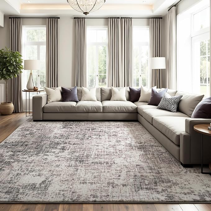ILANGO 8x10 Modern Area Rug for Living Room Ultra Soft Machine Washable Lightweight Kid & Pet Friendly Stain Resistant Non-Shedding Large Carpet for Bedroom Dining Room Home Office Mat