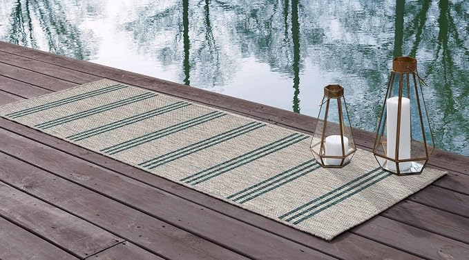 Unique Loom Outdoor Collection Area Rug - Anguilla (2' x 8' Runner, Light Gray/ Teal)