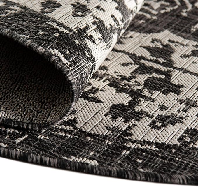Unique Loom Jill Zarin Outdoor Collection Area Rug - Dubai (4' 1' Round, Charcoal Gray/ Ivory)