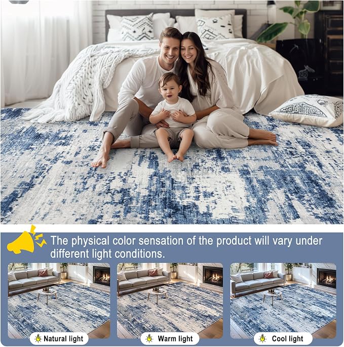 PLHXFR 6x9 Area Rug Living Room: Abstract Washable Carpet Blue Gray | For Bedroom Dining Room Farmhouse Nursery Home,Machine washable,Non Slip,Large Soft Neutral,Stain Resistant, Indoor Floor