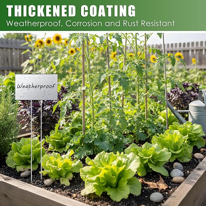 Landhoow 12 Pcs Large Garden Plant Markers Metal Plant Labels Sign 5'' x 3'' with 21'' Stake Weatherproof Waterproof Garden Sign for Outdoor Seedlings Herbs Vegetable Greenhouse, Silver