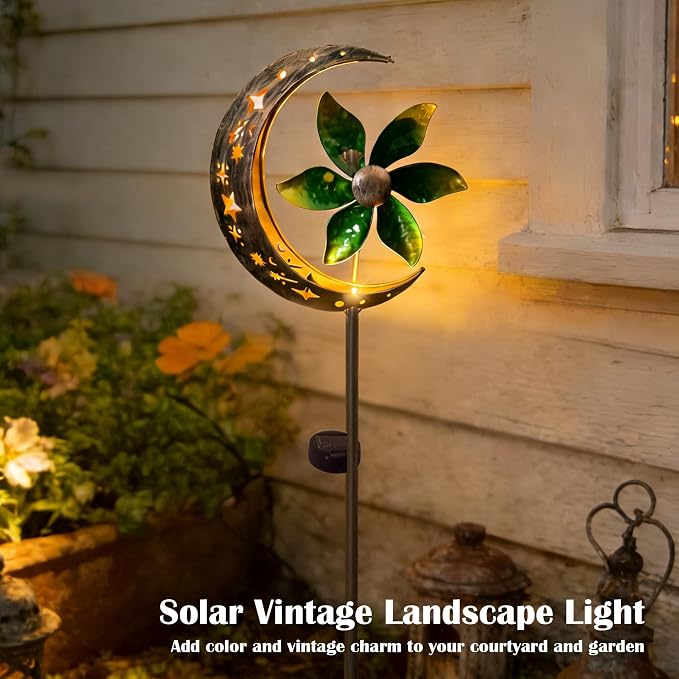 SunKite Spinner Windmill Moon Outdoor Lights Waterproof,Solar Moon Garden Light Outdoor Decorative Stakes Lights Yard Garden Patio Lawn Pathway Decoration Gifts Grandma Mom