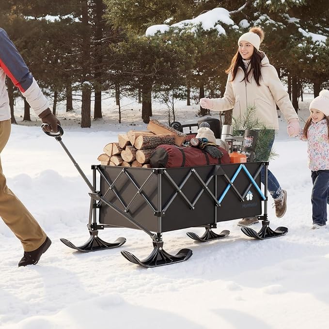 Homebetta 48" XL Collapsible Wagon Cart, 400L Heavy Duty Folding Wagon with All-Terrain Wheels and Sled Board, 560 lbs Capacity Utility Wagon for Camping, Garden, Sports, Beach and Shopping