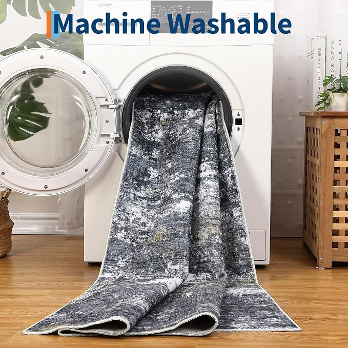 ROYHOME Abstract Rugs 6x9 Grey Brown | Non Slip Non Shedding Low Pile Stain Resistant Rug for Entryway Kitchen Bedroom
