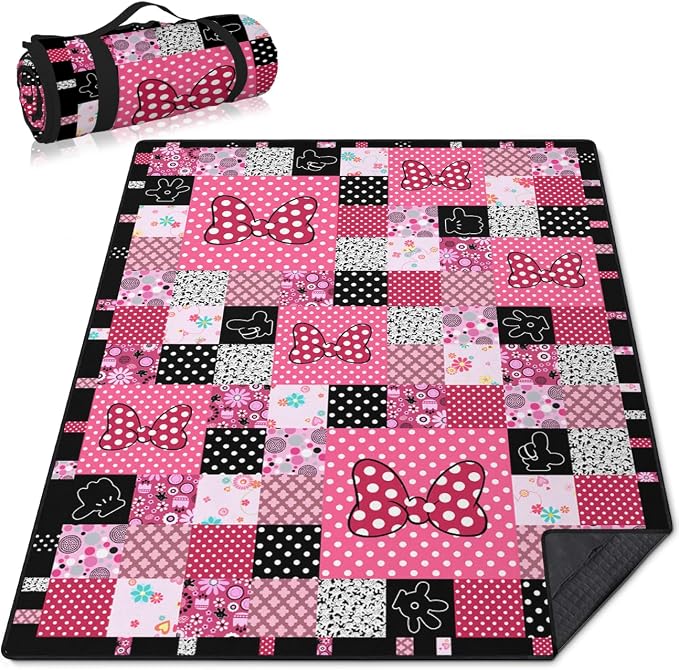 Pink Picnic Blankets Waterproof Foldable, 60″X80″ Checkered Thick Picnic Mat Outdoor Blanket for Grass, Cute Beach Blanket Sandproof Picnic Accessories for Camping Party Park Girls Gifts