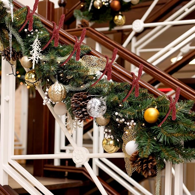 Zhengmy 24 Pcs Christmas Garland Ties Extra Long 30'' 25'' 20'' Burgundy Decorative Twist Tie for Banister Reusable Flexible Twist Tie for Garland Stairway Railing Home Xmas Holiday Decor