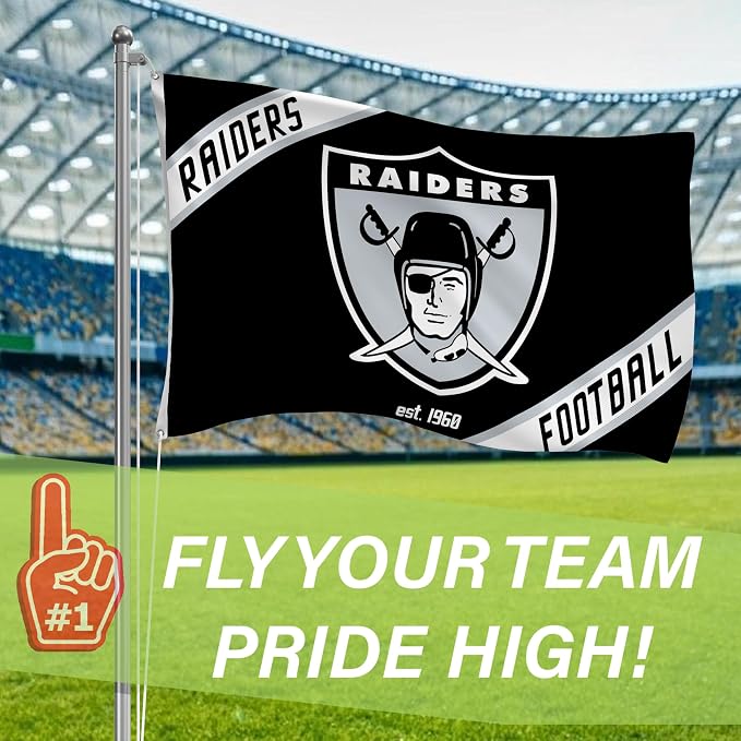 NFL Las Vegas Raiders Vintage Logo 3' x 5' Outdoor Durable Flag with Grommets, Outdoor Banner for Garden Patio Decoration, Indoor Wall Decor Flag for Room, Works with Flag Poles for Outside House