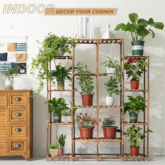 Uneedem Tall Shelf for Multiple Plants Indoor Outdoor 14 Tiers 16 Pot Holder Large Rack Wood Stand Shelves for Room Corner Balcony Garden Patio
