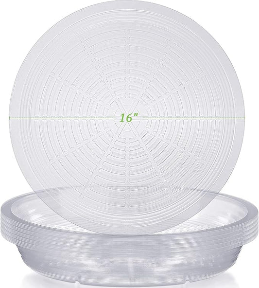 Shellwei 18 Pack 16 Inch Plastic Plant Saucers Extra Large Clear Flower Pot Drip Trays Plants Drip Tray Plant Drainage Tray Plants Saucer Trays for Indoors Outdoors