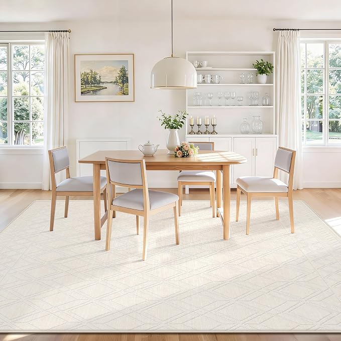6x9 Area Rugs Washable Rug: Geometric Moroccan Farmhouse Rugs Large Living Room Rug Modern Neutral Soft Non-Slip Printed Pattern Carpet for Bedroom Dining Room Nursery Office (Beige, 6'x9')