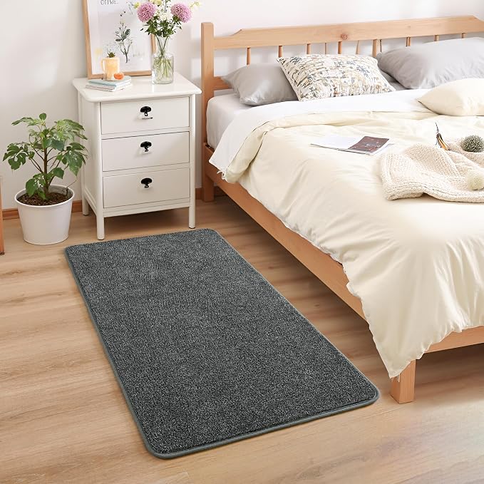Chicrug Memory Foam 2x4 Small Runner Rugs for Hallway Entryway Bedroom | Modern Low-Pile Carpet Runner Rug for Kitchen, Throw Kids Rug for Bedside Dorm Room Decor, Dark Grey and White