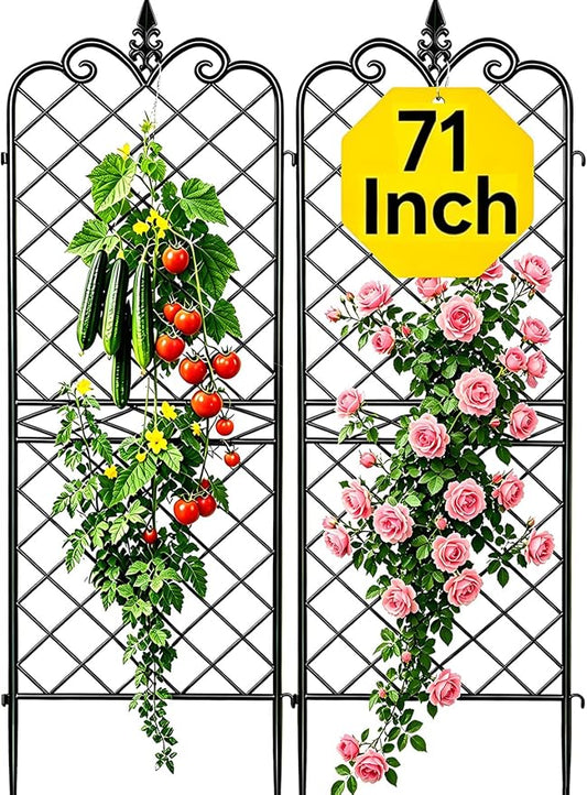 AMAGABELI GARDEN & HOME Garden Trellis 2 Pack 71”x20” Heavy Duty Rustproof Wall Trellis for Climbing Plants Outdoor Metal Decoration Large Trellis for Potted Plants Support Trellis Roses Black