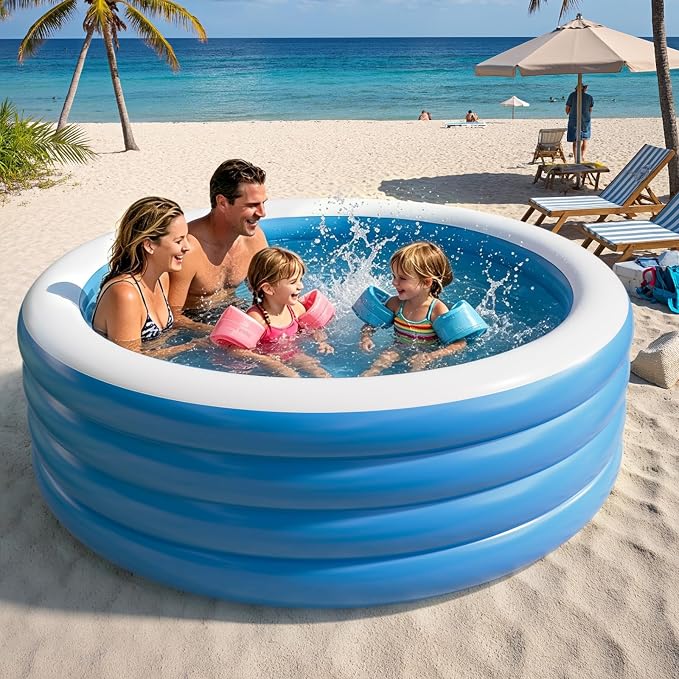 Inflatable Pool for Adults, 80"X30" Large Inflatable Pool, Full Sized Blow Up Pools, Deep Round Thickened Family Inflatable Swimming Pools for Outdoor, Backyard