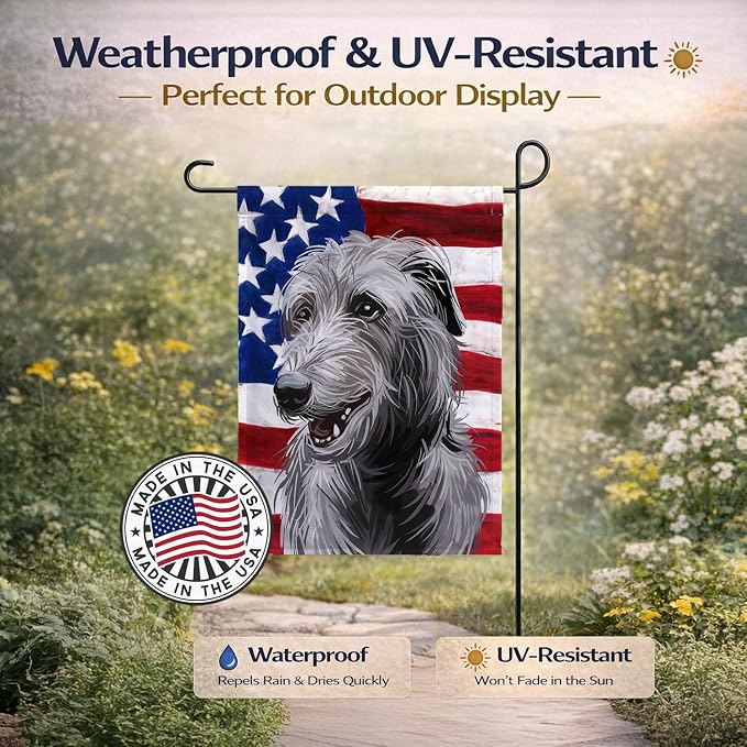 Caroline's Treasures CK6695GF Scottish Deerhound Dog American Flag Garden Flag Mailbox Flag Decorative Yard Flag Banner Outside Patio Artwork Yard Flower Beds, Garden Size, Multicolor