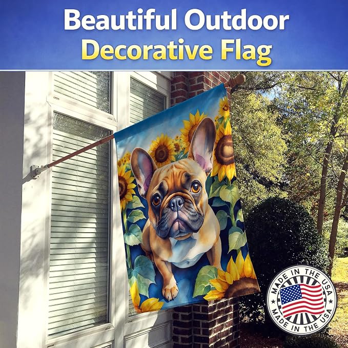 Caroline's Treasures DAC6081CHF French Bulldog in Sunflowers House Flag Large Porch Sleeve Pole Decorative Outside Yard Banner Artwork Wall Hanging, Polyester, House Size, Multicolor