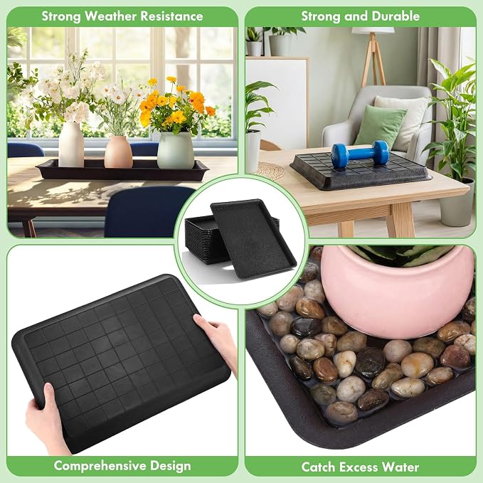 Gejoy 20 Pack 17 Inch Rectangular Plastic Plant Saucers Tray Bulk Heavy Plastic Plant Drip Tray Flower Pot Trays for Indoor Outdoor Anti-Slip Saucer for Garden Potted Water Drips and Soil