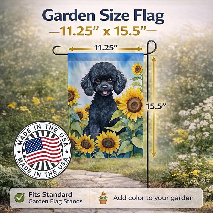 Caroline's Treasures DAC6137GF Black Poodle in Sunflowers Garden Flag Mailbox Flag Decorative Yard Flag Banner Outside Patio Artwork Yard Flower Beds, Garden Size, Multicolor