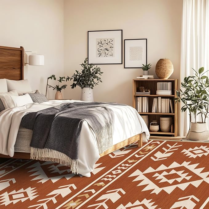8x10 Area Rug for Living Room Western Rug Southwestern Aztec Tribal Rugs Southwest Navajo Machine Washable Non-Slip Printed Low-Pile Floor Carpet for Bedroom Dining Room Office, Yellow Brown