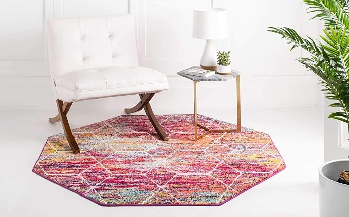 Unique Loom Trellis Frieze Collection Area Rug - Geometric (5' Octagon, Multi/ Black)