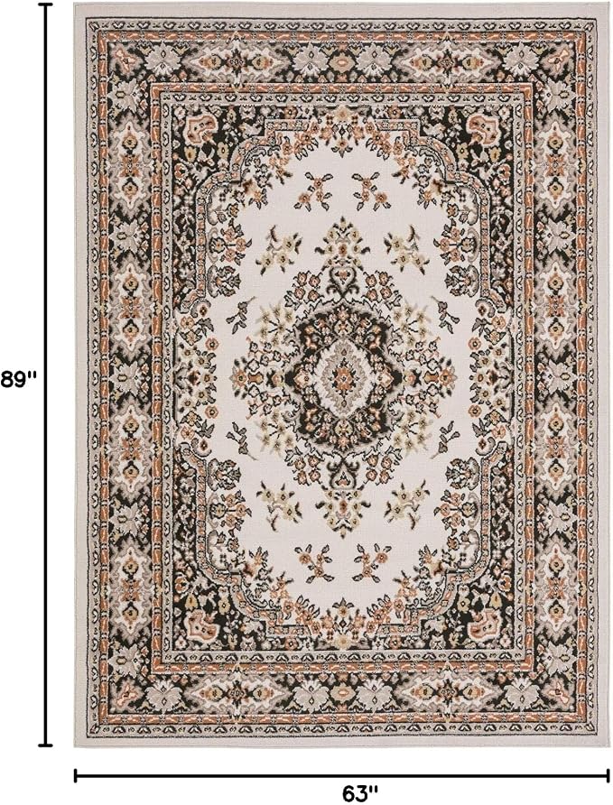 Home Dynamix Premium Sakarya Traditional Medallion Border Area Rug, Ivory/Brown, 5'3"x7'5" Rectangle