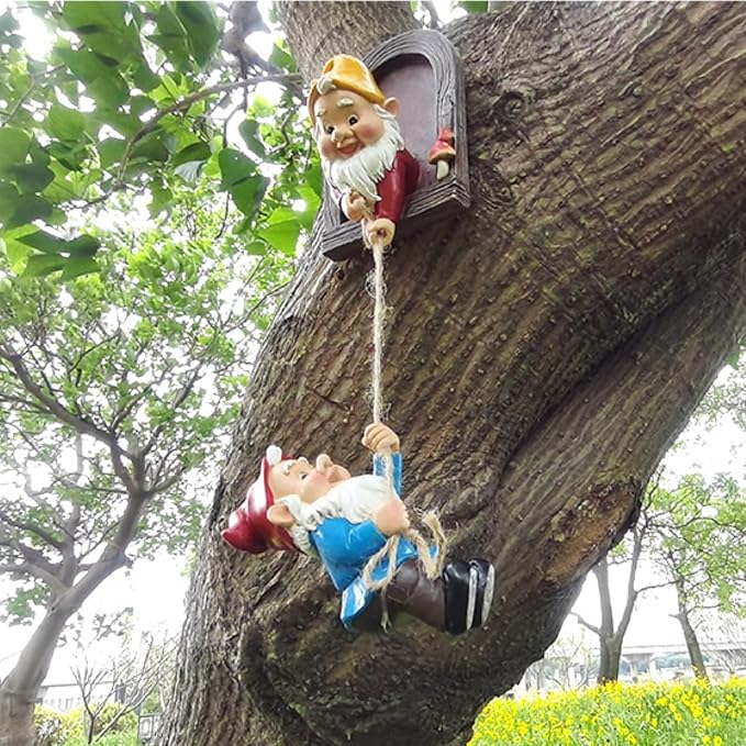 Funny Climbing Gnome Tree Hugger Decor, Garden Sculpture Decoration Elf Out The Door, Yard Ornament Resin Statue Outdoor Decor for Patio Lawn