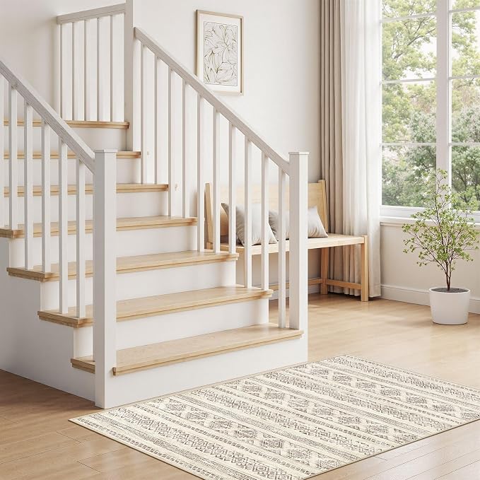 Tortania Area Rug Living Room Rugs - 2x3 Washable Soft Neutral Boho Moroccan Farmhouse Mat Indoor Floor Carpet for Bedroom Under Dining Table Home Office Decor - Brown