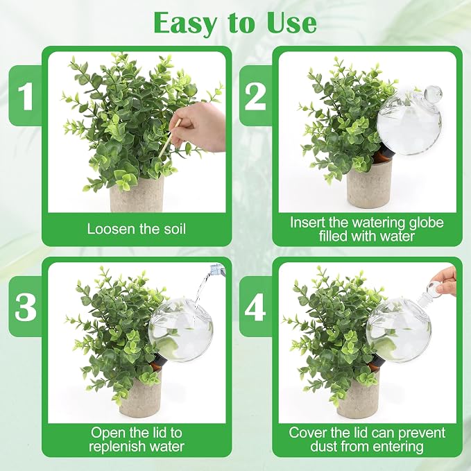 Coitak 4 PCS Plant Self Watering Globes with Covers, Brush, Plastic Plant Watering Devices System Slow Release, Automatic Self Watering Planter Insert for Plant Indoor Outdoor