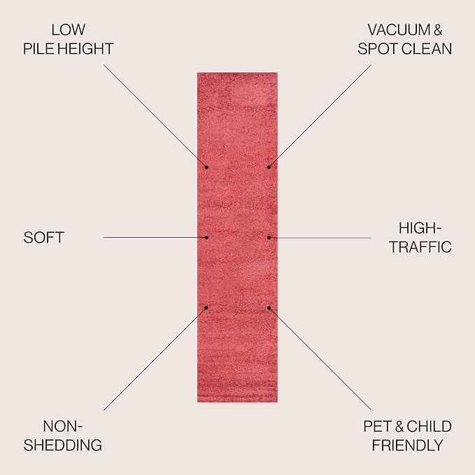 JONATHAN Y Haze Solid Low-Pile Red Runner Rug 2x16, Coastal,Bohemian,Minimalist,Classic, Easy-Cleaning for Living Room,Bedroom,Kitchen,Pet Friendly,Non-Shedding (SEU100E-216)