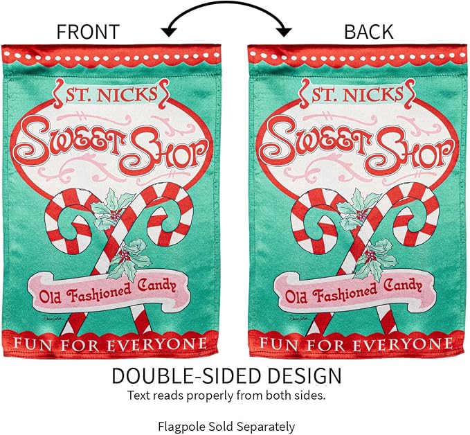 Evergreen Flag Sweet Shop Christmas Lustre Garden Flag 12x 18 Double Sided | Winter Garden Flag for Outside | Weather and Fade Resistant | Outdoor Flag For Yards and Gardens