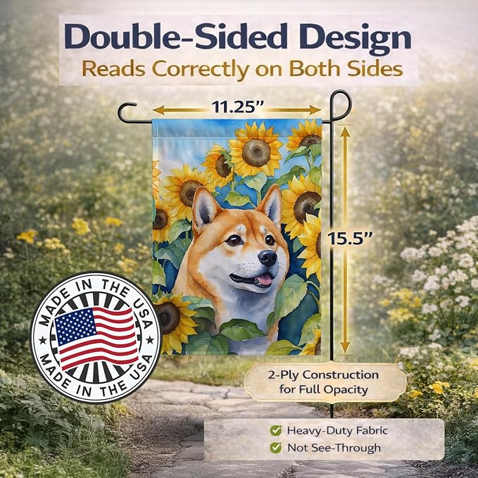 Caroline's Treasures DAC6161GF Shiba Inu in Sunflowers Garden Flag Mailbox Flag Decorative Yard Flag Banner Outside Patio Artwork Yard Flower Beds, Garden Size, Multicolor