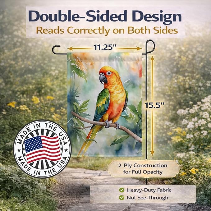 Caroline's Treasures Sun Conure Garden Flag Mailbox Flag Decorative Yard Flag Banner Outside Patio Artwork Yard Flower Beds, Garden Size, Multicolor