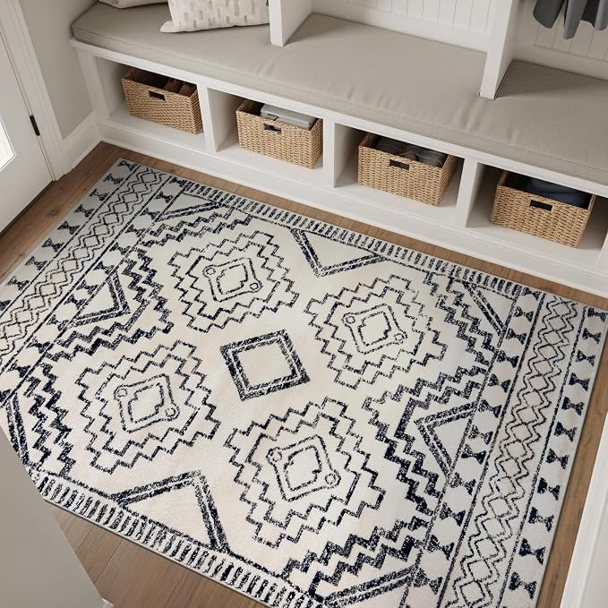 Rugshop Southwestern Geometric Tribal Boho Diamond Area Rug Cream 5' x 7' | Rectangular, Size 5' x 7', Living Room, Bedroom, Dining Room, Home Office, Kitchen, Entryway, Hallway, Nursery, Kids Room