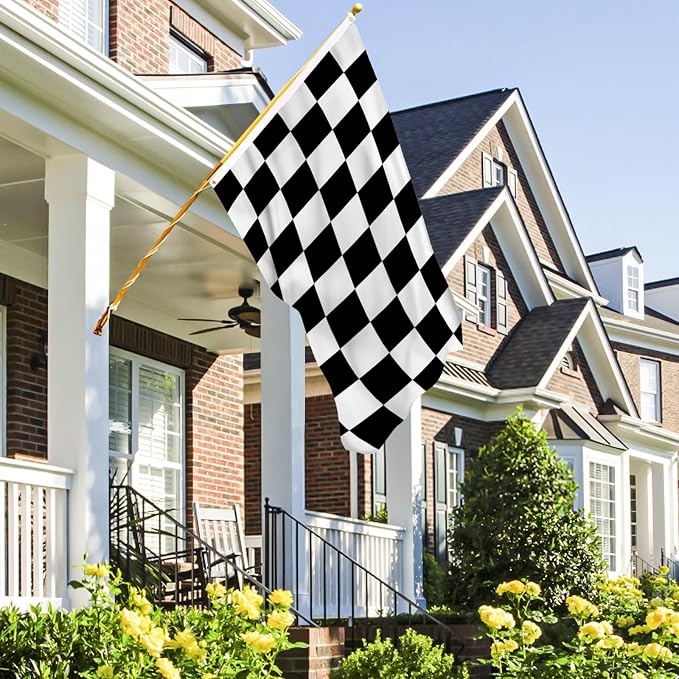 AhfuLife Checkered Flag 3x5 Ft, Large Black and White Racing Flags - Double Side with Brass Eyelets for Race Car Party, Garden Decoration Indoor Outdoor