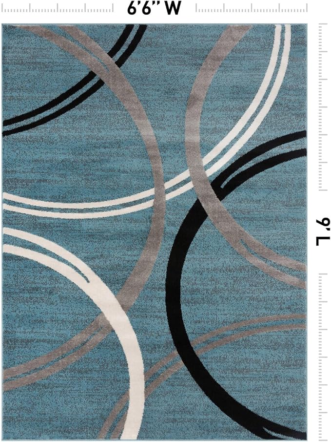 Rugshop Wavy Circles Modern Fade-Resistant Area Rug Blue 6'6" x 9' | Rectangular, Size 6'6" x 9', Living Room, Bedroom, Dining Room, Home Office, Kitchen, Entryway, Hallway, Nursery, Kids Room