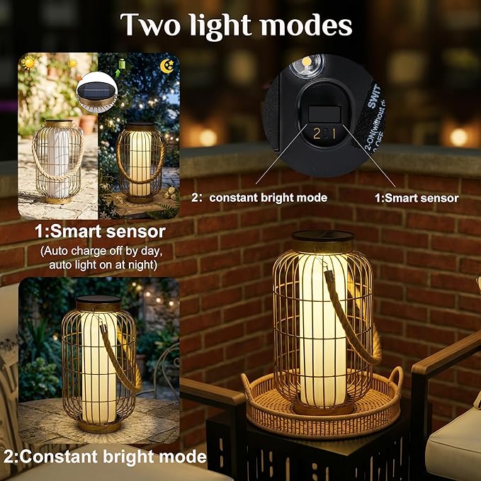 Large Solar Lanterns Outdoor Waterproof, Solar Lantern Metal Dual Charging (Usb/Solar), Two Brightness Modes Decorative Solar Lights For Yard Patio Garden Front Porch Indoor Or Tabletop Decor (Copper)