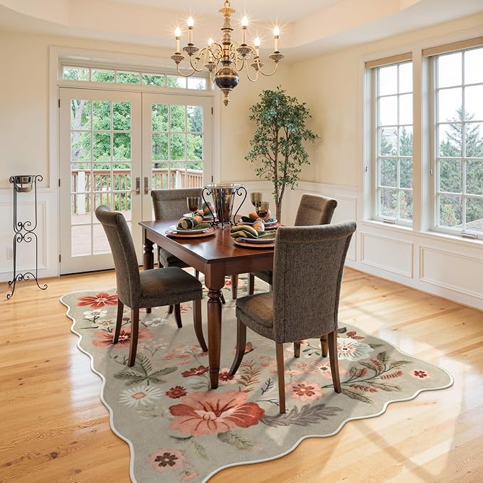 Lahome Floral Washable Rugs for Living Room Bedroom, Soft 5x7 Area Rugs | Non-Slip Stain Resistant Boho Low-Pile Throw Large Carpet for Dining Room Office Flore, Brown