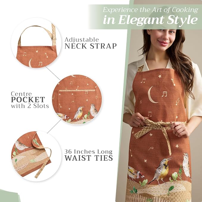 Maison d' Hermine Aprons for women with Pocket 100% Cotton (27.50"x31.50") | Adjustable Neck Strap & long ties Apron Men Chef Wedding Cooking Gardening Server Maid
