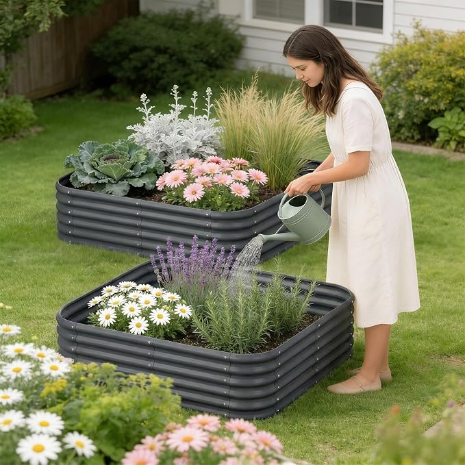 2-Pack 4x1.5ft Galvanized Raised Garden Bed, Outdoor Planter Bed, Metal Planter Box for Gardening and Planting,Dark Grey