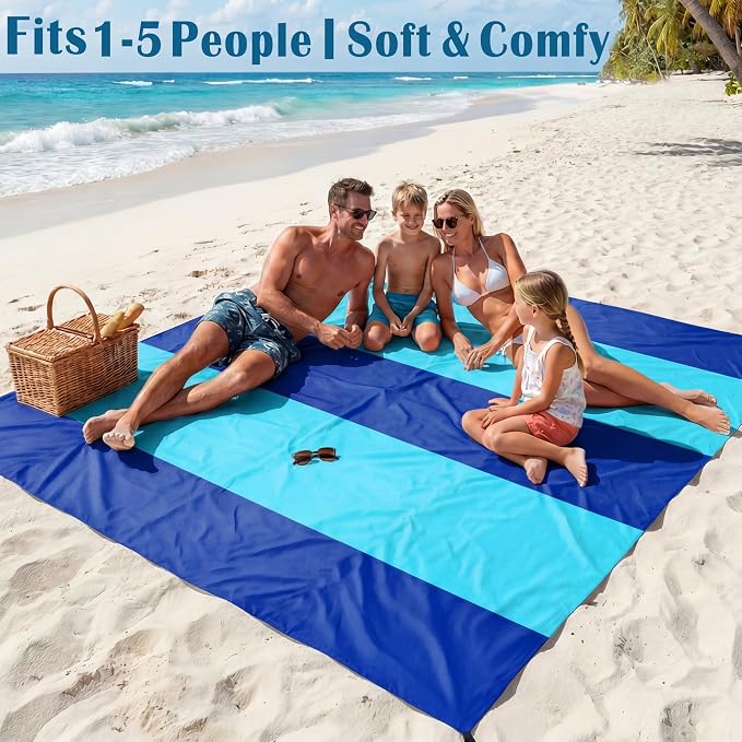 Famstar Beach Blanket Oversized Extra Large 78"X81"/10'X9',Waterproof Sandproof Beach Blanket 2-8 Adults Lightweight Durable for Travel Camping Hiking Picnic