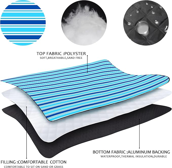 Picnic Blankets Beach Blanket 80" X 80" Extra Large Waterproof Camping Blankets Portable Outdoor Mat 3-Layer Blanket for Beach, Hiking, Park, Music Festival, Grass Lawn,Travel