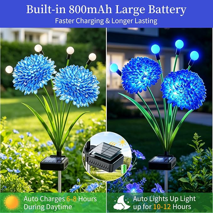VOOKRY Solar Flowers Outdoor Waterproof, 8 Pack Blue Garden Lights with Swaying Firefly Lights, Flower Light Garden Decor for Yard Patio Pathway Lawn Grave, Gardening Gifts for Women Mother's Day