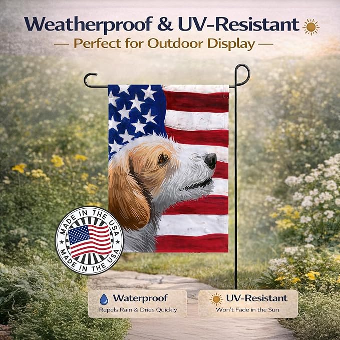 Caroline's Treasures CK6574GF Istrian Coarse-haired Hound American Flag Garden Flag Mailbox Flag Decorative Yard Flag Banner Outside Patio Artwork Yard Flower Beds, Garden Size, Multicolor