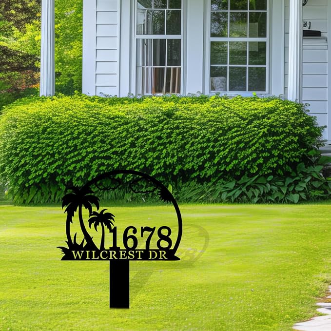 Custom Metal Palm Tree House Number Sign, Personalized Outdoor Beach House Address Numbers, Address Plaque, Multiple Sizes and Colors