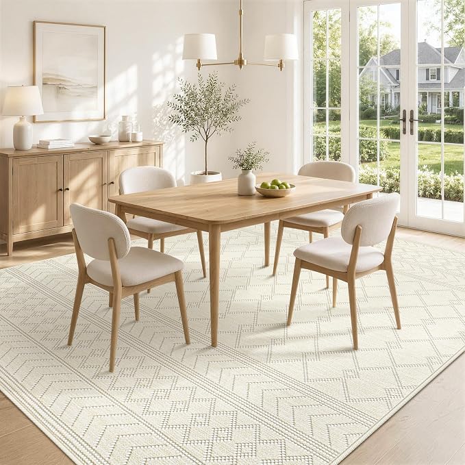 5x7 Area Rug For Living Room, Washable Beige Rugs Non Slip Low Pile | Neutral Large Soft Rug，Modern Geometric Carpet For Bedroom Dining Room Home Office Decor rug