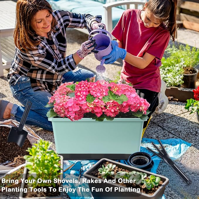 Window Box Planter 6 Pcs, 17 Inches Rectangle Flower Pots with Drainage Holes and Trays, Vegetable Planters for Windowsill Patio Garden Balcony Home Porch Yard Indoor Outdoor (Green, 17*7.4*7.8 inch)