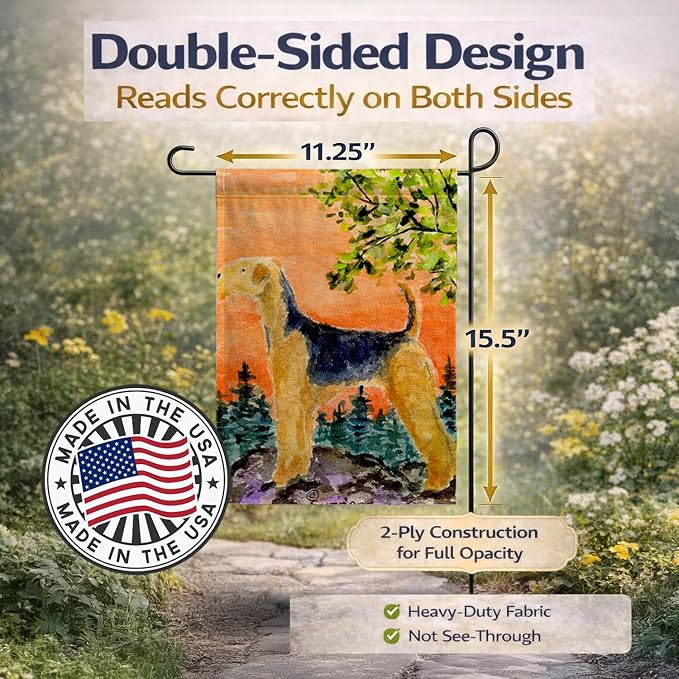 Caroline's Treasures SS8850GF Airedale Garden Flag Mailbox Flag Decorative Yard Flag Banner Outside Patio Artwork Yard Flower Beds, Garden Size, Multicolor