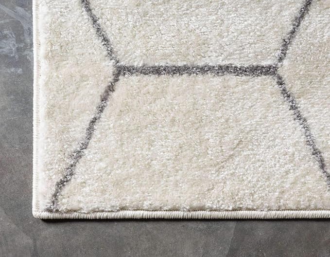 Unique Loom Trellis Frieze Collection Area Rug - Geometric (2' x 6' 1" Runner, Ivory/ Gray)